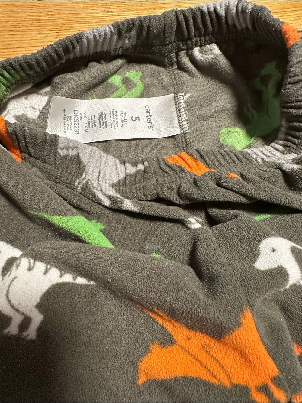 Carter's Gray Fleece Pajama Pants with Orange, Green & White Dinosaur Print